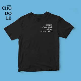 Áo thun cặp cotton 100% in chữ keeper of my soul, holder of my heart
