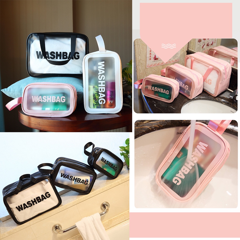 Túi đựng mỹ phẩm xách tay WASHBAG không thấm nước dung tích lớn trong suốt lưu trữ mỹ phẩm du lịch tiện lợi