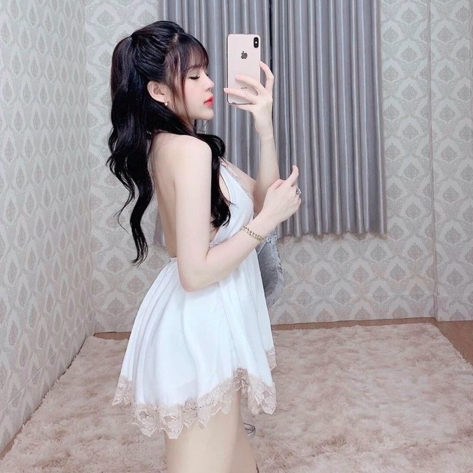 Đồ Ngủ Sexy Đan Dây Ngực Phối Ren Gợi Cảm Lụa Satin Cao Cấp Mềm Mại Kèm Quần Đùi Thoáng Mát Freesize - CN015 CINY | BigBuy360 - bigbuy360.vn