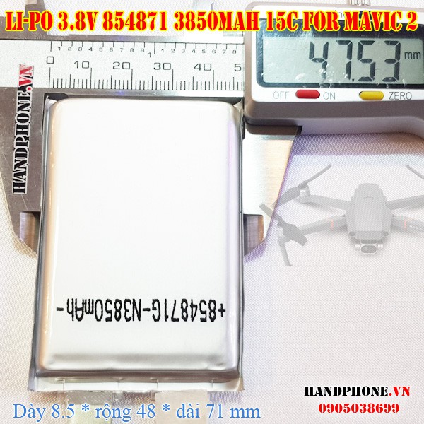 Pin Li-Po 3.8V 854871 3850mAh Dòng xả cao 15C (Lithium Polymer) thay thế cho DJI Mavic 2 AIR2 Flycam-máy bay điều khiển