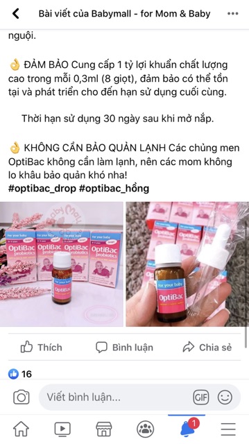 Optibac Hồng dạng giọt Drops