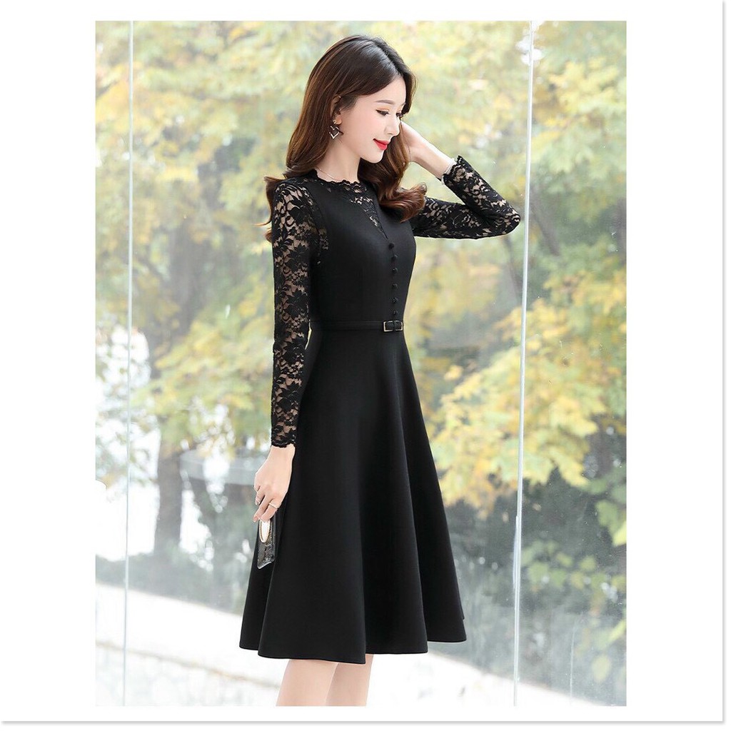 Đầm poly 2 da phối ren tay dài cực sang trọng , tôn dáng cho các nàng KOKO MI STORE