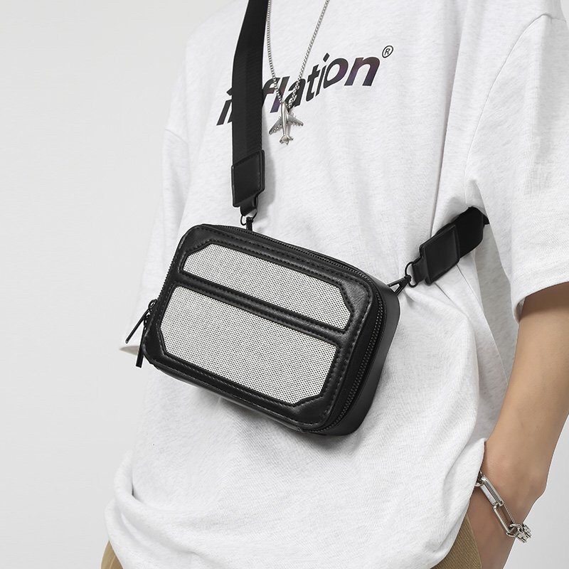 Túi da đeo chéo nhỏ nam nữ unisex hình hộp chữ nhật chất liệu da PU