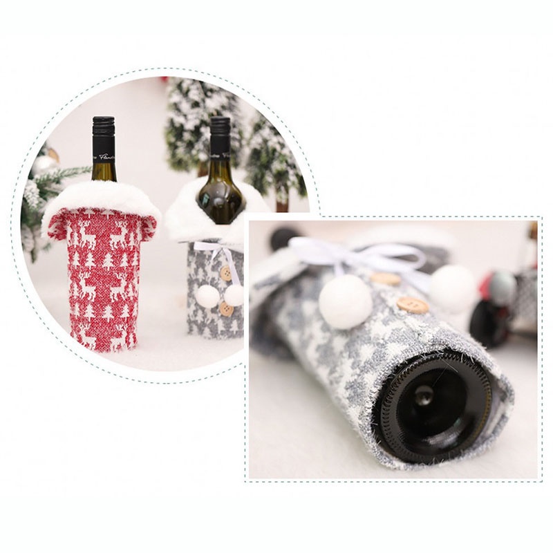 Vỏ Bọc Chai Rượu Bằng Vải Dệt Kim Họa Tiết Giáng Sinh Tinh Tế Chống Bụi Trang Trí Bàn Tiệc