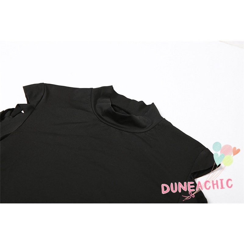 DUNEA Set Áo Thun Cổ Tròn Dài Tay Và Chân Váy Phong Cách Quyến Rũ Dành Cho Nữ