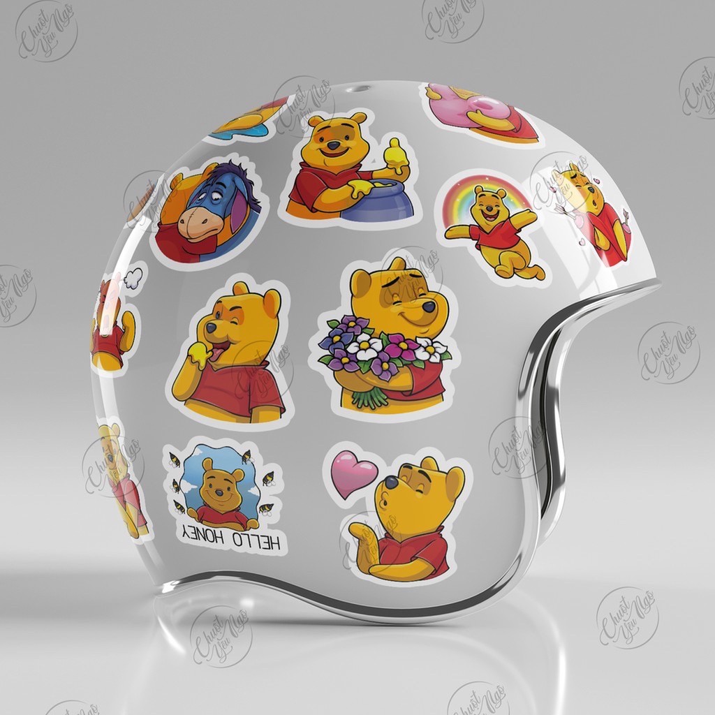 Combo 30 sticker hình dán chống nước chủ đề gấu vàng Pooh dễ thương