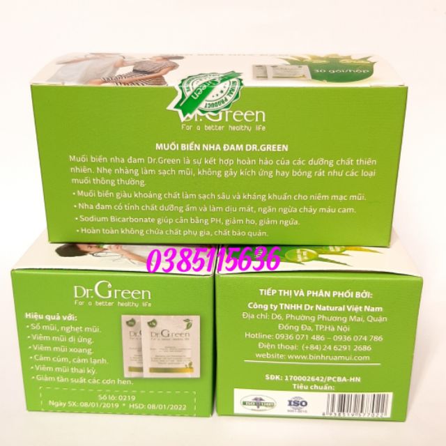 Muối rửa mũi Dr Green nha đam hộp 30 gói