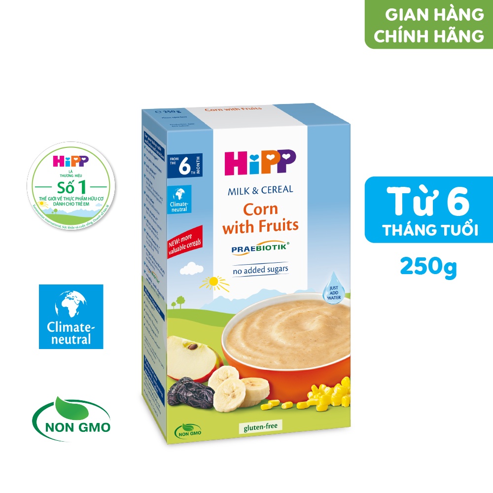 Bột ăn dặm dinh dưỡng Sữa, Hoa quả, Bắp HiPP Organic 250g