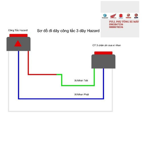 Công tắt 3 dây Hazard dừng khẩn cấp xin đường nhấp nháy 4 bóng xi nhan - Vindecal BD