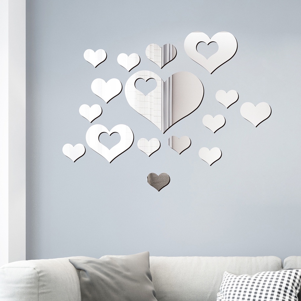 Gương Dán Tường Acrylic Hình Trái Tim 16 Love Trang Trí Phòng Khách / Phòng Ngủ / Phòng Khách