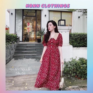 Váy hoa nhí dáng dài cổ bèo vintage/Váy hoa nhí cổ bẻ