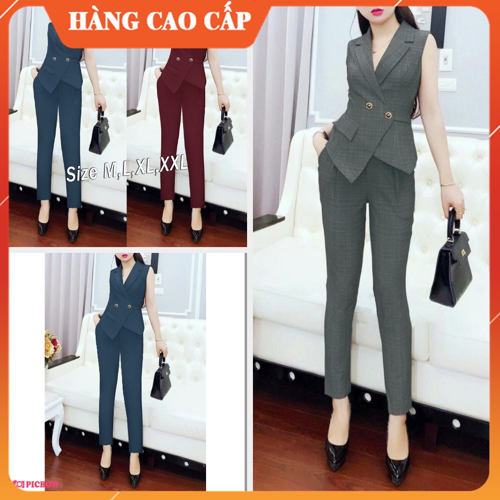 Jumpsuit Nữ Dài Cổ Vest Sang Chảnh Áo Liền Quần Ống Ôm Phối Áo Dự Tiệc Sát Nách Túi Giả J980