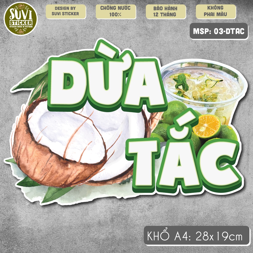 Decal khổ lớn trang trí tường, dán kính, trang trí quán cà phê khổ A4 chống nước,chè thái, bánh flan. MSP: KL25