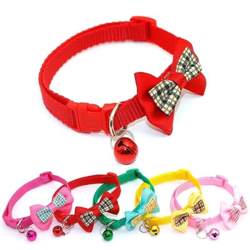 Vòng Cổ Kèm Nơ Caro Cute cho Chó Mèo Nhỏ Dưới 8Kg 1cm | Vie PETSHOP