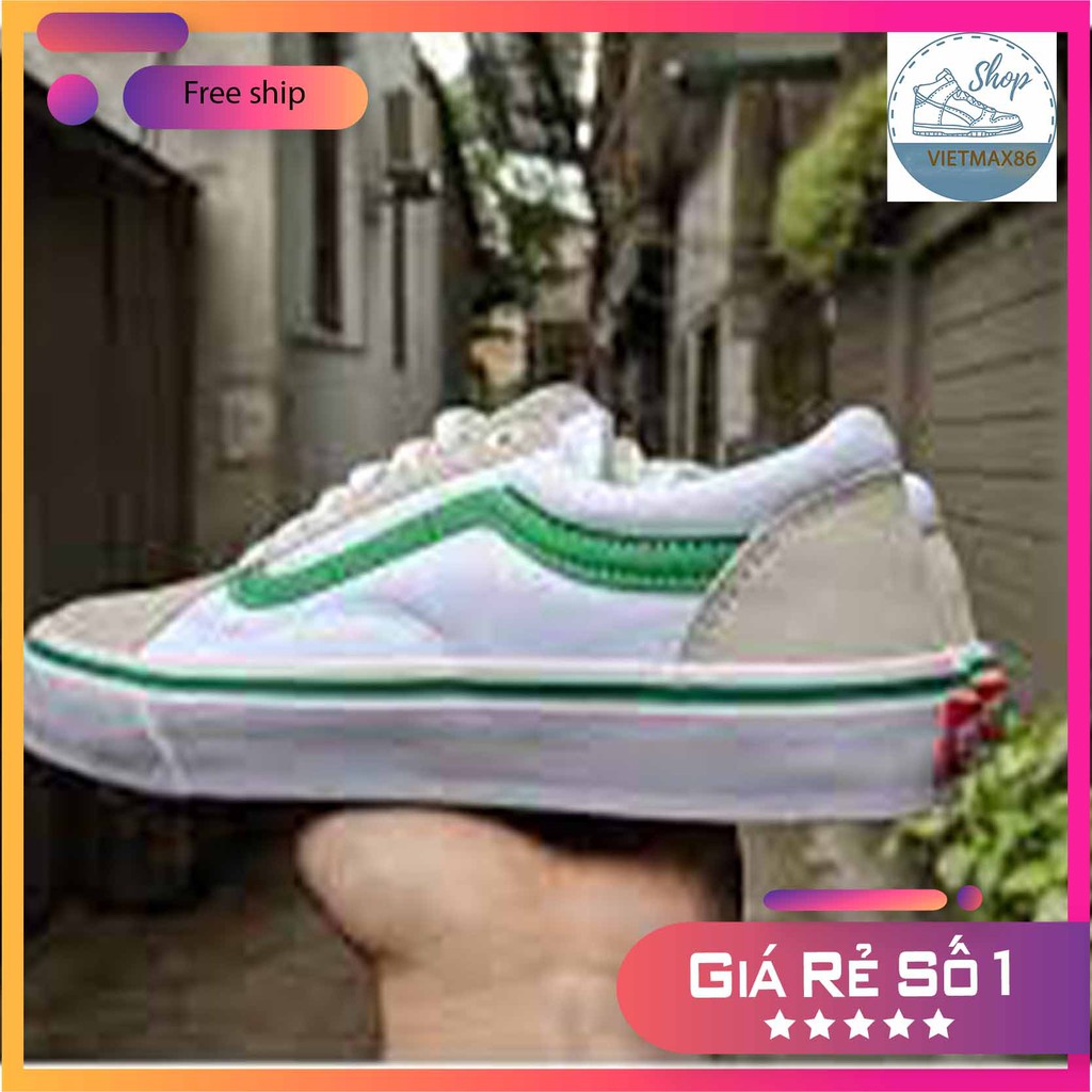 Giày Thể Thao Vns Old Skool  Trắng Sóng Xanh (Da Lộn) Cho Cả Nam Và Nữ, giày giá rẻ tặng kèm bull box bill / vietmax86 | BigBuy360 - bigbuy360.vn