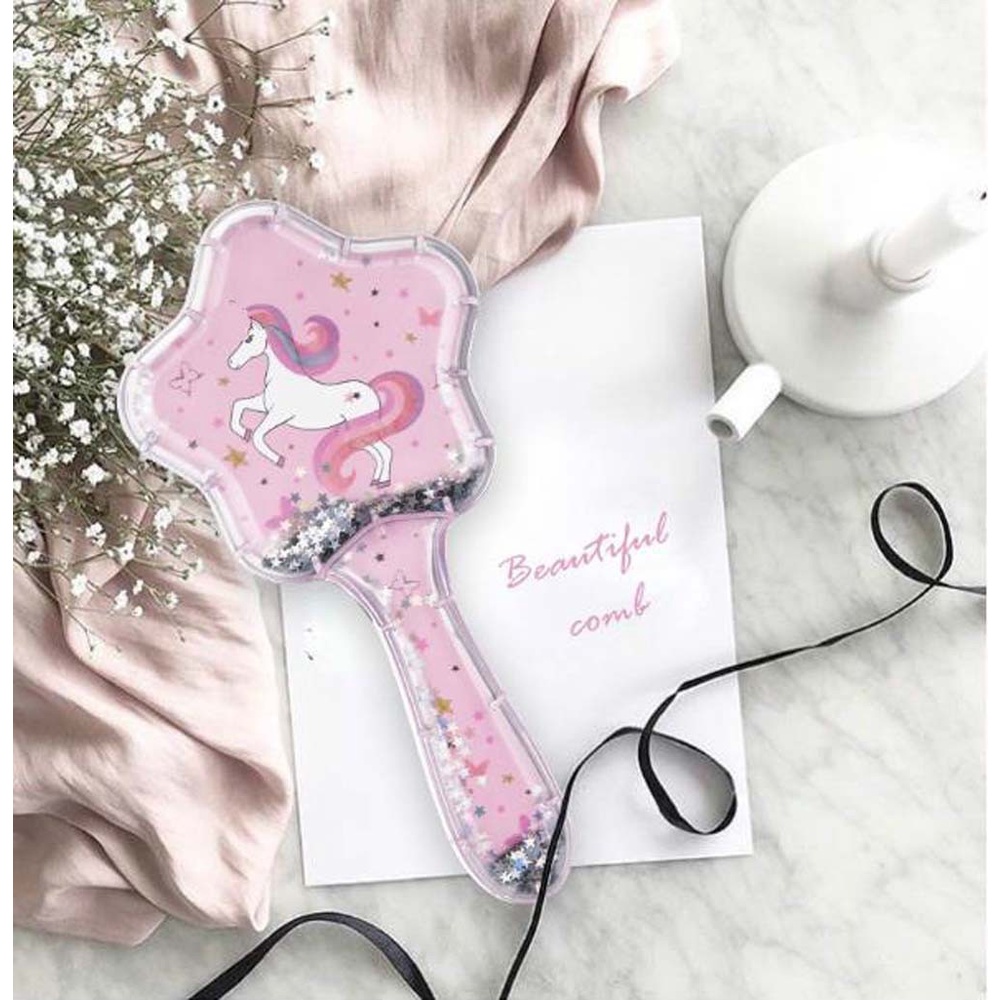 [Hàng mới về] Lược chải tóc massage chống tĩnh điện thiết kế kim tuyến dễ thương cho bé gái