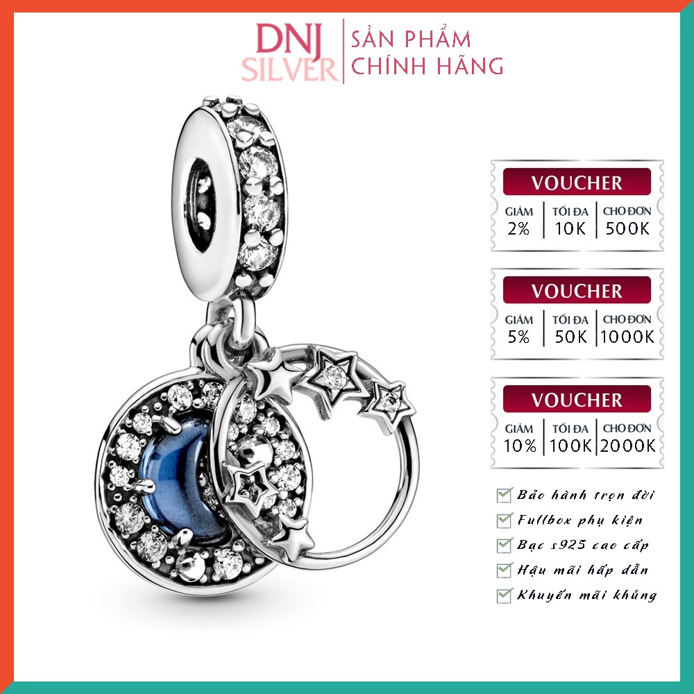 Charm bạc 925 cao cấp, hàng chuẩn bạc - Charm Blue Night Sky Crescent Moon & Stars thích hợp để mix vòng