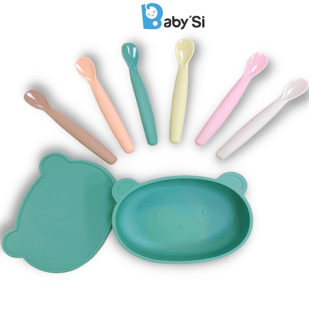 Thìa Silicone Ăn Dặm Cán Dài , Muỗng Silicon Cán Dài Thương Hiệu  Baby'Si Cho Bé Ăn Dặm