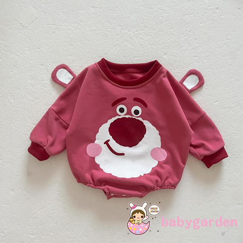 Áo Liền Quần Tay Dài Cổ Tròn In Hình Gấu Hoạt Hình Dành Cho Bé Sơ Sinh