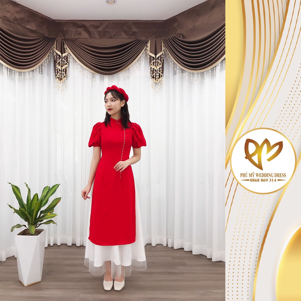 Áo dài cách tân lụa đỏ diện tết cho các nàng siêu xinh