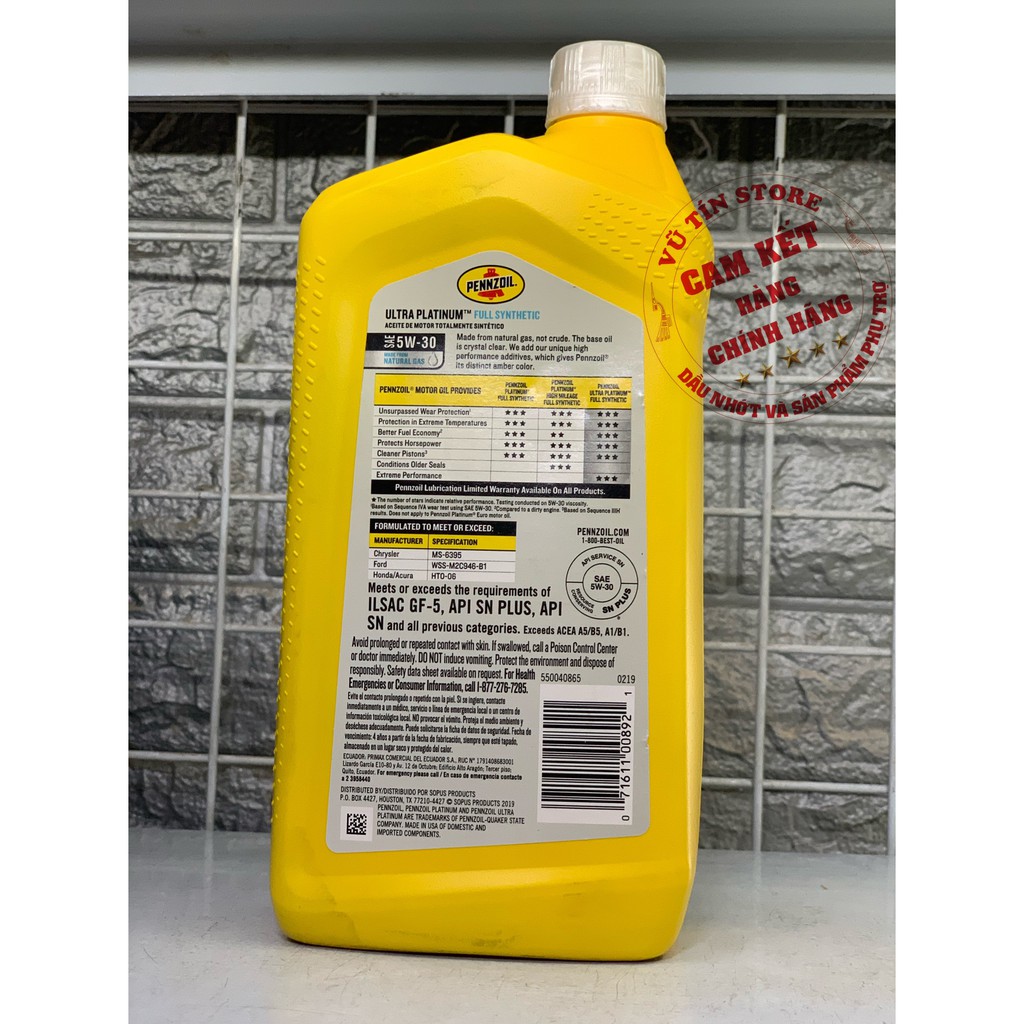 Dầu động cơ tổng hợp toàn phần Pennzoil Ultra Platinum 5W-30