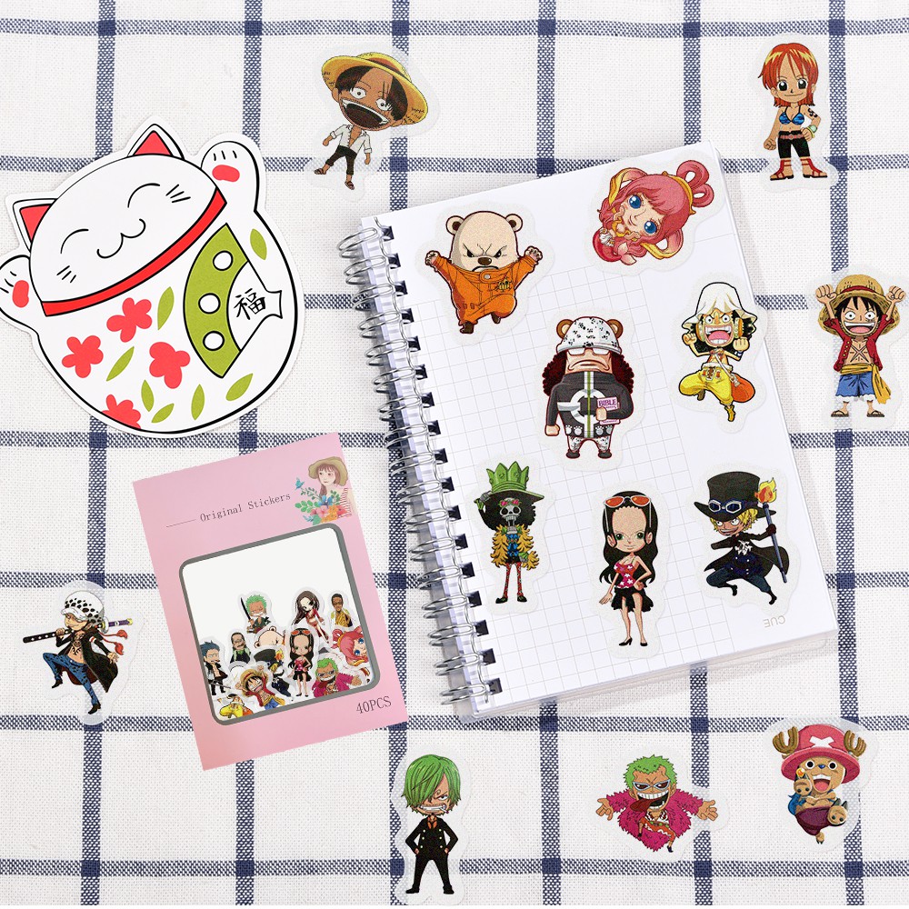 Bộ 40 miếng hình dán nhân vật One Piece trang trí thủ công