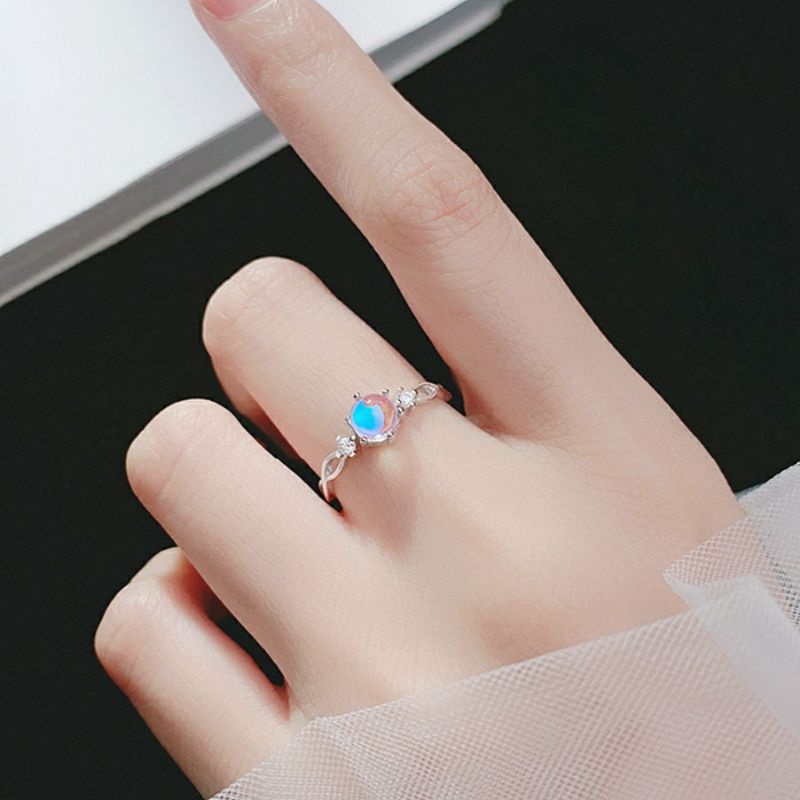 Nhẫn Nữ Bạc Đá Moonstone Nhân Tạo Đính Đá Bạc Ý 925 Cap Cấp, Nhẫn Bạc Nữ Đá Xanh Đính Đá Siêu Đẹp Blackmeo