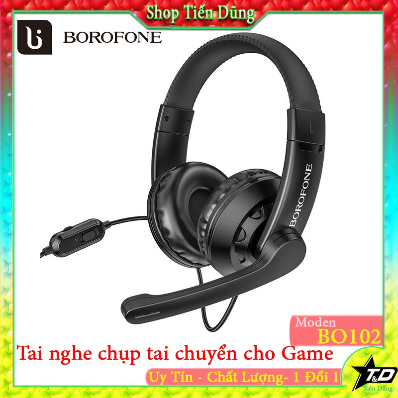 Tai nghe chụp tai Gaming BO102 Borofone chuyên cho chơi game có mic chân cắm 3.5 chất liệu dây bọc dù