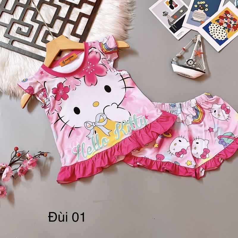 Bộ Đùi cotton thun lạnh 3D cho bé từ 8kg tới 22kg