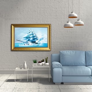 Tranh thuyền và biển- Tranh con thuyền màu xanh-W809