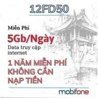 Sim 4G MOBIFONE 12FD50 ( dùng toàn quốc 375 ngày)12 tháng ko phải nạp tiền ,5G/ng (hết 5G hạ băng thông dùng ko hạn chế)