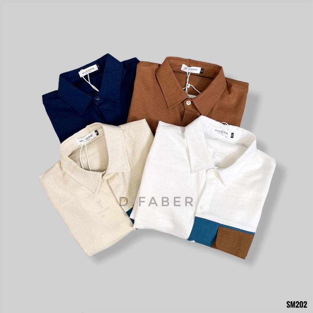 Áo Sơ Mi Đũi Nam Dài Tay phối màu túi cực đẹp phong cách trẻ trung