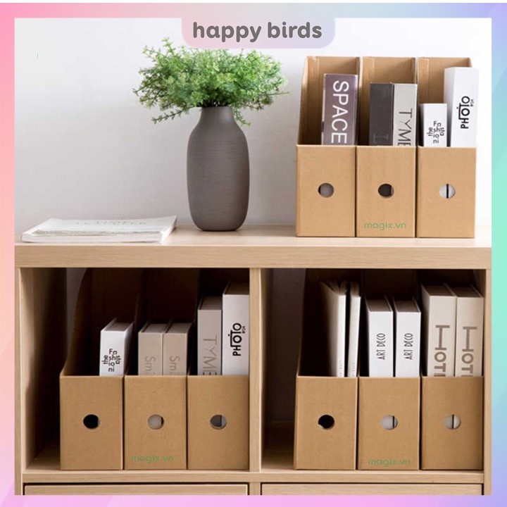 Khay đựng tài liệu hộp đựng sách A4 giấy bồi kraft cứng đựng sách để bàn The Happy Birds