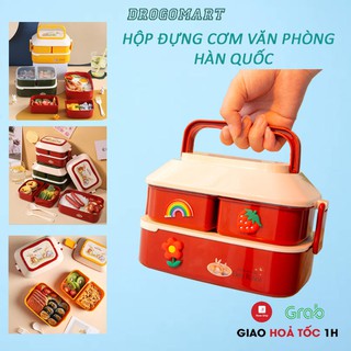 Hộp Đựng Cơm Giữ Nhiệt 3 Ngăn Đa Năng Phong Cách Hàn Quốc Tặng Kèm Đũa Thìa Tiện Lợi