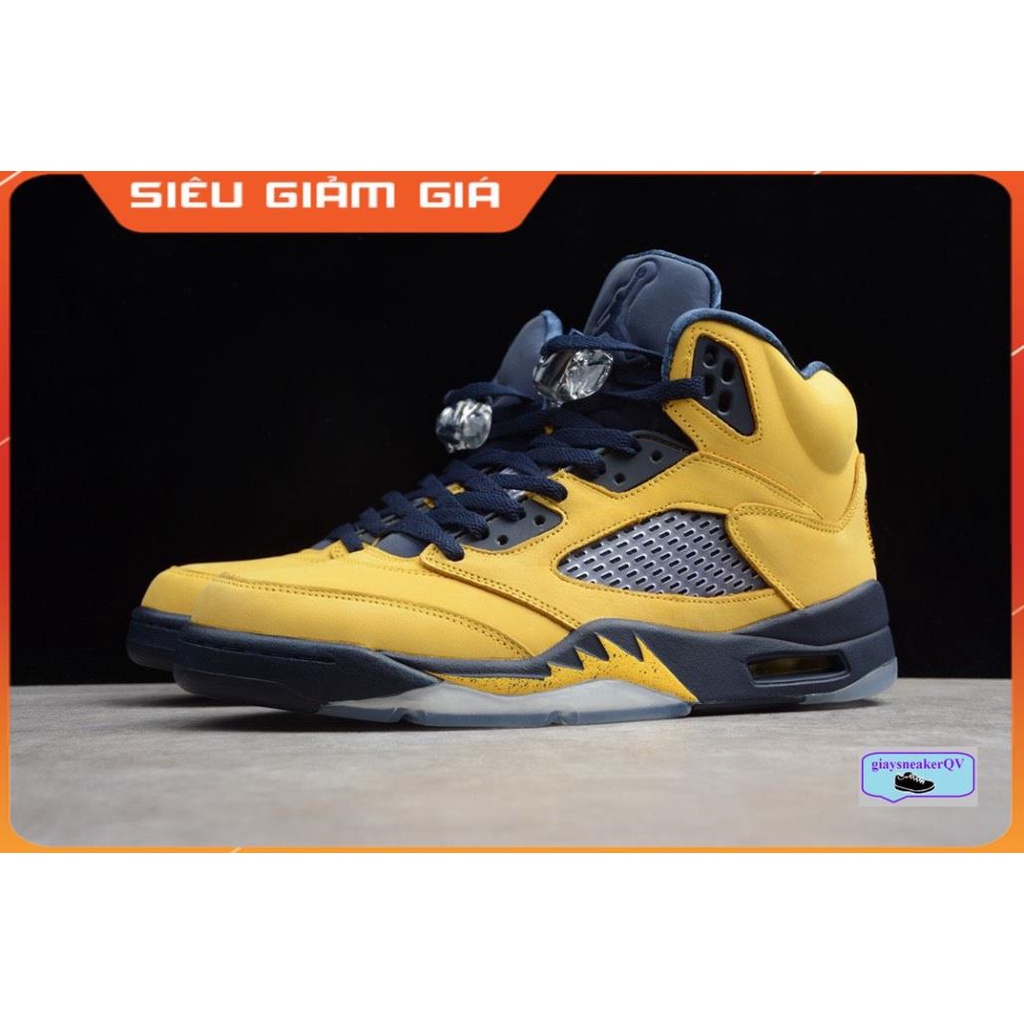 Giày thể thao Air Jordan 5 Retro Michigan  vàng đế đen siêu đẹp, thần thái cho nam và nữ