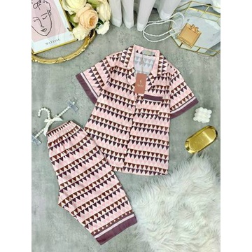Bộ đồ pijama mặc nhà SAM, dáng áo cộc quần ngố, chất lụa Luxury mềm mịn trẻ trung năng động, họa tiết trám dễ mặc