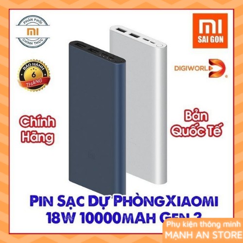  ⚡BH 1 NĂM⚡ Pin Sạc Dự Phòng Xiaomi Type C 18W Xiaomi 10000mAh Gen 3