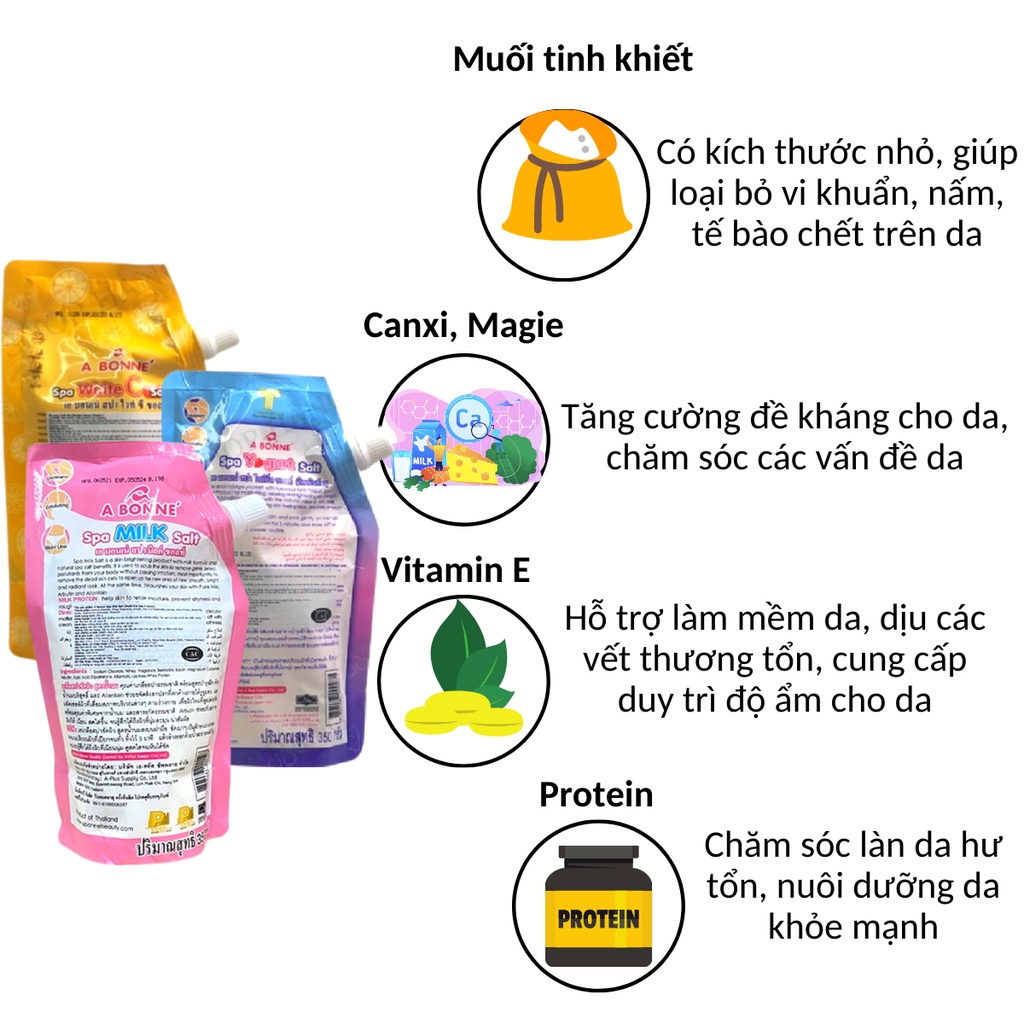 Muối tắm tẩy tế bào chết sữa bò A Bonne Spa Milk Salt Thái Lan 350gr tẩy da chết toàn thân TBC03