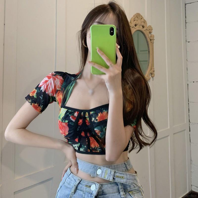 Áo Kiểu Cổ Vuông Tay Lửng Vải Lưới Phong Cách Cổ Điển Giảm Tuổi