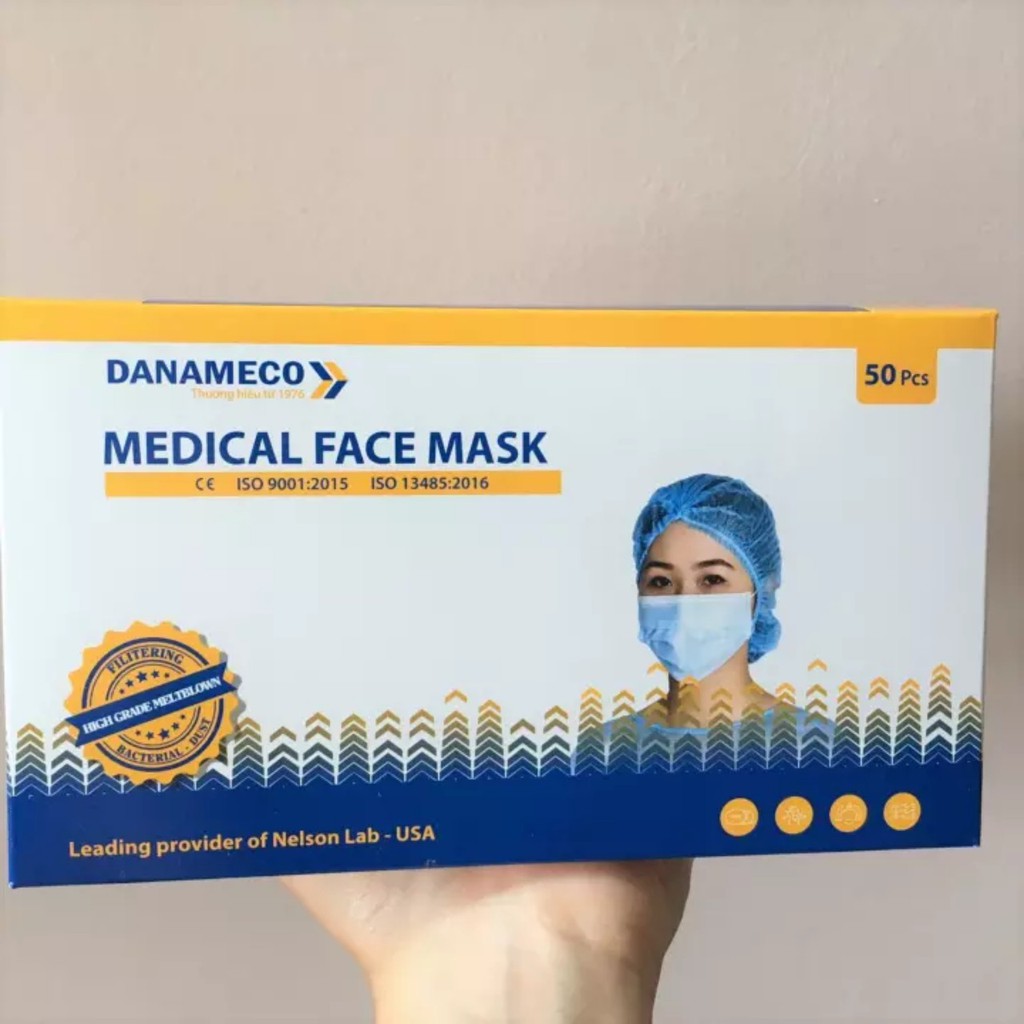 [Chính hãng] Hộp 50 chiếc Khẩu Trang Y Tế DANAMECO - Hàng cao cấp, dập Logo, White
