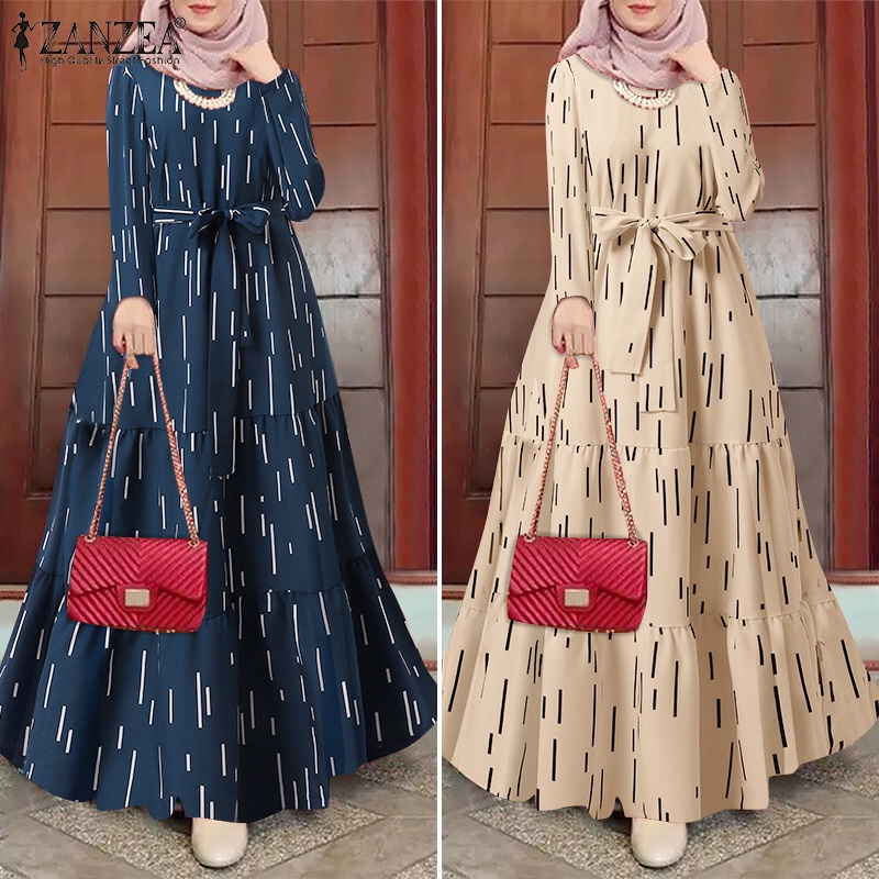 Zanzea Đầm Maxi Cổ Tròn In Họa Tiết Phong Cách Bohemian Dành Cho Nữ