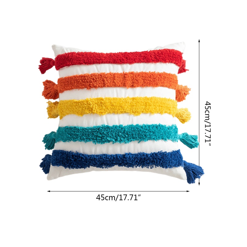 Vỏ Gối 45x45cm Họa Tiết Kẻ Sọc Màu Cầu Vồng Phong Cách Boho