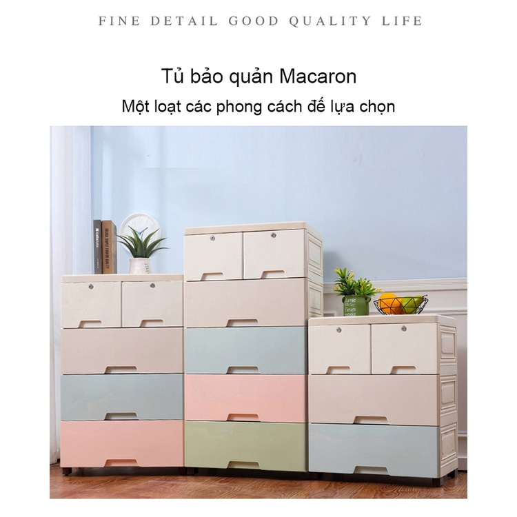 tủ quần áo nhựa cho bé có bánh xe Macaron bốn tầng năm tầng sáu tầng