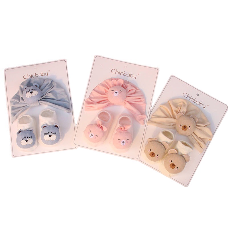 Set 2 Món Phụ Kiện Quần Tất + Mũ Hình Gấu Hoạt Hình Dễ Thương Cho Bé Sơ Sinh