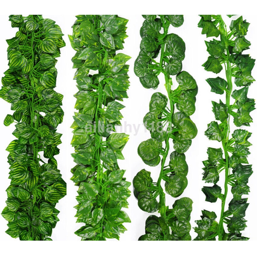 2.1M Artificial Ivy Leaf Creeper Fake green leaves/ Artificial Silk Flowers Fake Tree Leaf/ Garland Green Plant Plastic Vine Fake Foliage/ Home Wedding Garden Rattan String Wall Decor