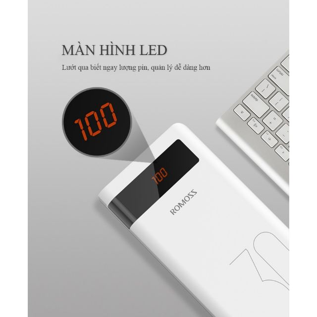 Pin sạc dự phòng Romoss Sense 8P+ 30000mAh Sạc nhanh QC3.0 và Sạc nhanh 2 chiều TypeC (Trắng) -Hãng phân phối chính thức