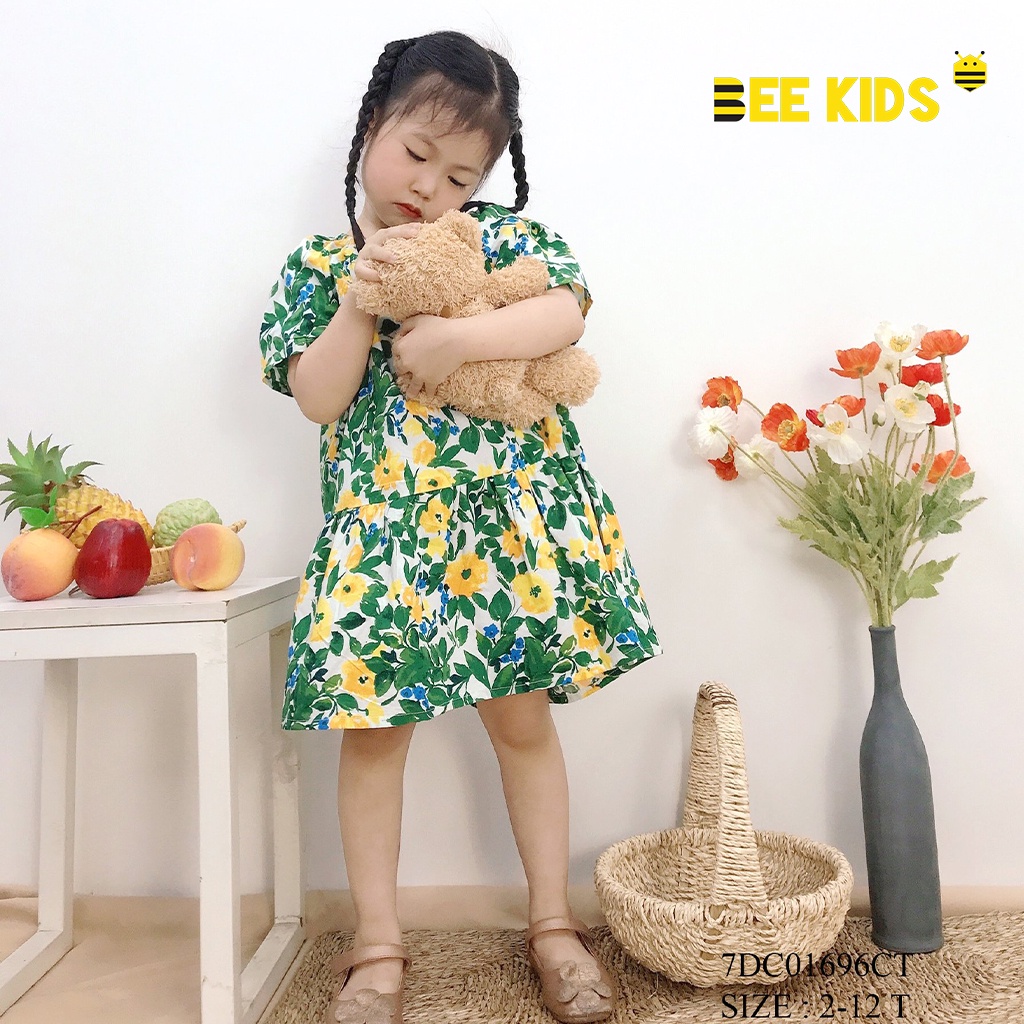 Váy bé gái dáng xoè Bee Kids - Váy hoa nhí mùa hè chất cotton thô mềm mát cho bé (2-8 Tuổi) 7DC01696CT