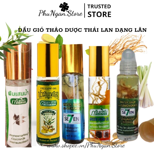 (Auth)Dầu gió lăn Thái Lan 8ml các vị nhân sâm, gừng, khuynh diệp, sả, bạc hà