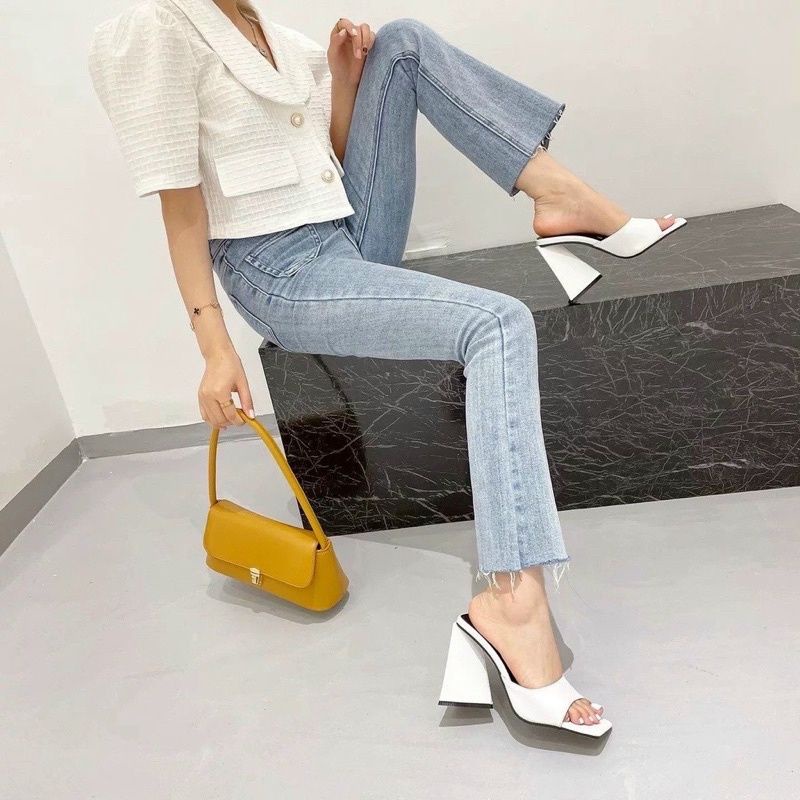 Guốc Cao Gót 7p Đế Tam Giác Kèm Ảnh Thật