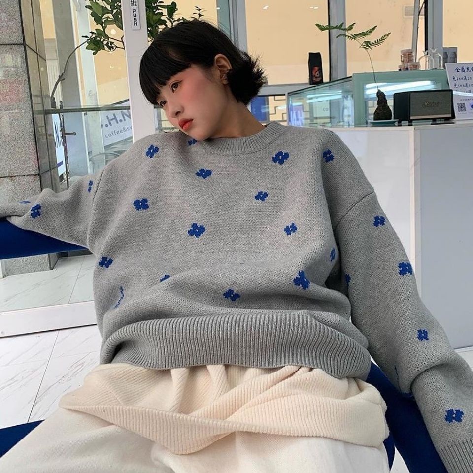 Áo sweater tay dài cổ tròn dáng rộng thiết kế đơn giản thời trang Hàn Quốc dễ phối đồ thời trang thu đông